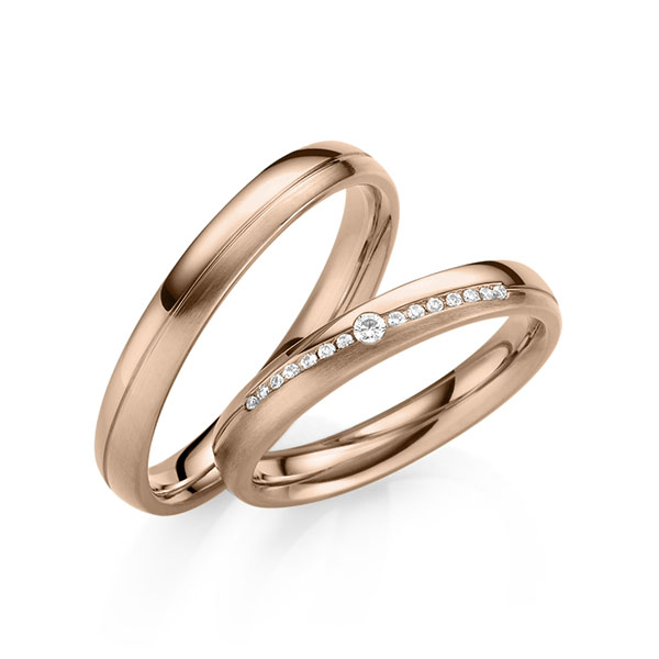 Paar klassische Trauringe/Eheringe in Rotgold 585 mit zus. 0,095 ct. Brillant tw, vs von 123GOLD