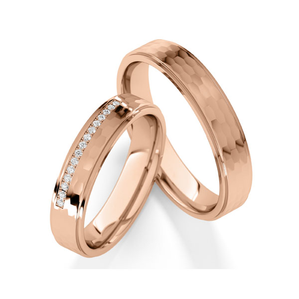 Paar klassische Trauringe/Eheringe in Rotgold 585 mit zus. 0,09 ct. Brillant tw, si von Steinberg - Q-1808-3 Paar klassische Trauringe/Eheringe in Rotgold 585 mit zus. 0,09 ct. Brillant tw, si von Steinberg - Q-1808-3