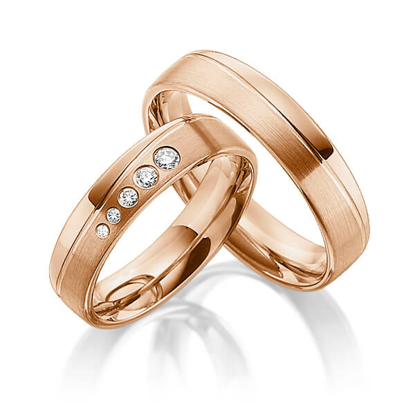 Paar klassische Trauringe/Eheringe in Rotgold 585 mit zus. 0,105 ct. Brillant tw, si von Steinberg - Q-1184-10 Paar klassische Trauringe/Eheringe in Rotgold 585 mit zus. 0,105 ct. Brillant tw, si von Steinberg - Q-1184-10