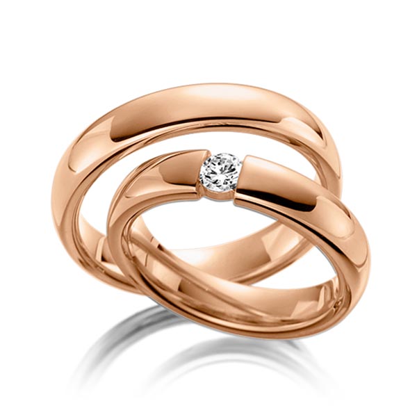 Paar klassische Trauringe/Eheringe in Rotgold 585 mit zus. 0,12 ct. Brillant tw, si von Steinberg