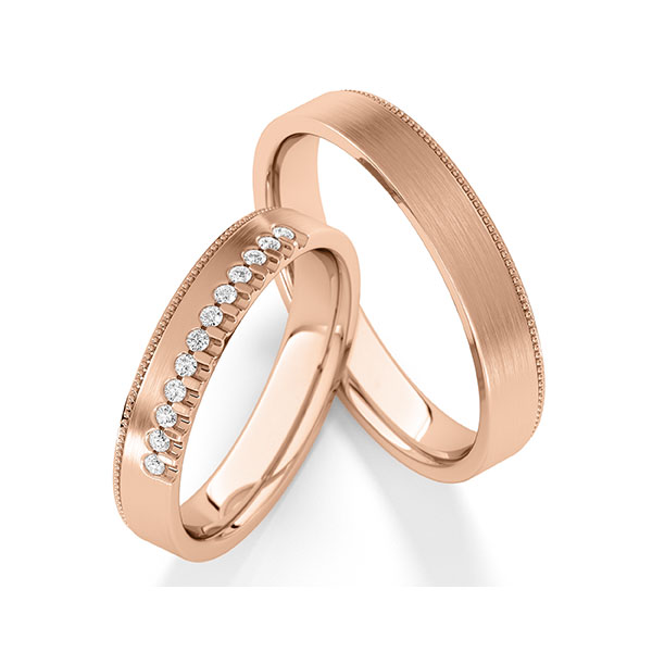 Paar klassische Trauringe/Eheringe in Rotgold 585 mit zus. 0,12 ct. Brillant tw, si von Steinberg