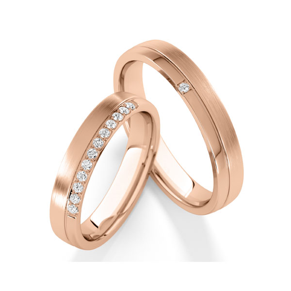 Paar klassische Trauringe/Eheringe in Rotgold 585 mit zus. 0,13 ct. tw, vs von Steinberg - Q-1793-3