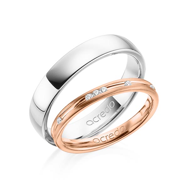 Paar klassische Trauringe/Eheringe in Rotgold 585 mit zus. 0,14 ct. Brillant tw, si von acredo - A-1368-1 Paar klassische Trauringe/Eheringe in Rotgold 585 mit zus. 0,14 ct. Brillant tw, si von acredo - A-1368-1