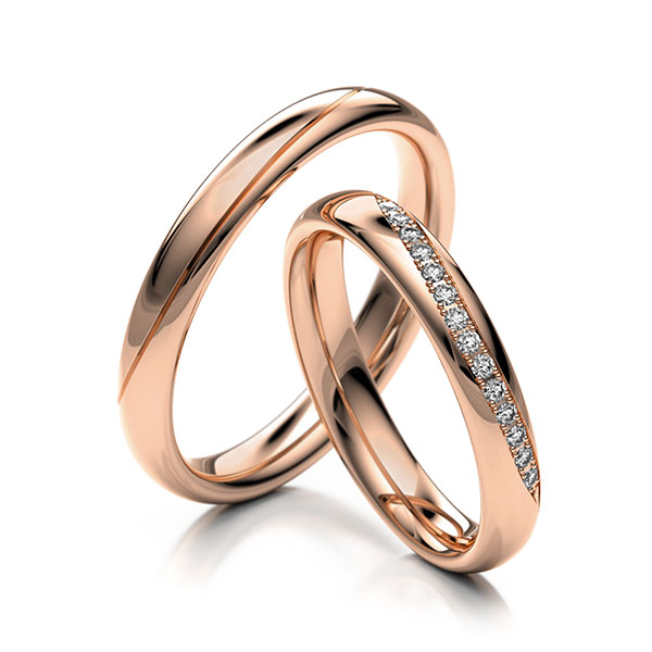 Paar klassische Trauringe/Eheringe in Rotgold 585 mit zus. 0,14 ct. Brillant tw, vs - UQ-1100-7 Paar klassische Trauringe/Eheringe in Rotgold 585 mit zus. 0,14 ct. Brillant tw, vs - UQ-1100-7