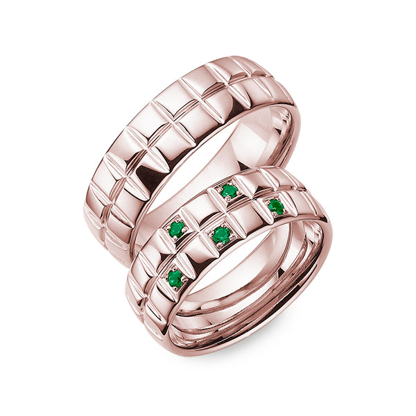 Paar klassische Trauringe/Eheringe in Rotgold 585 mit zus. 0,15 ct. Brillant von 123GOLD - Y-1464-11