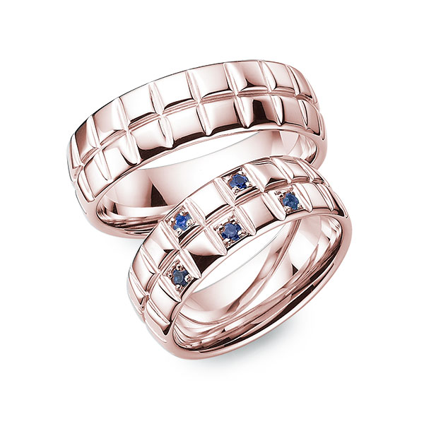 Paar klassische Trauringe/Eheringe in Rotgold 585 mit zus. 0,15 ct. Brillant von 123GOLD