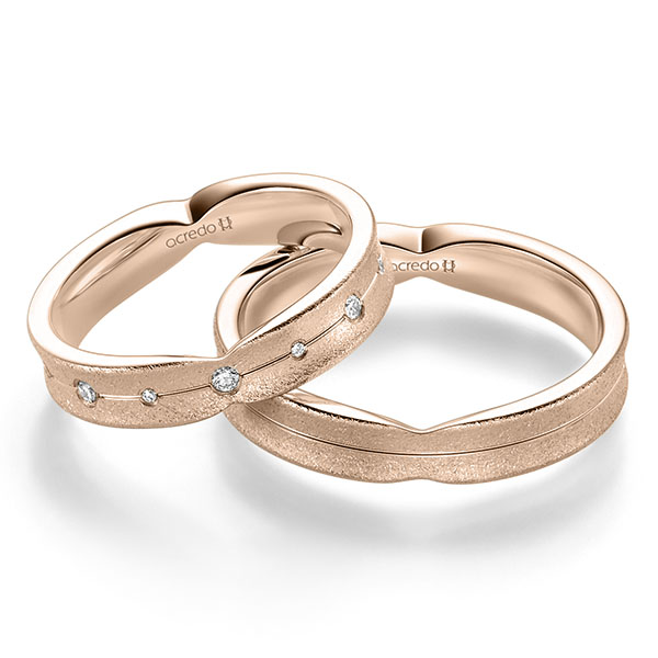 Paar klassische Trauringe/Eheringe in Rotgold 585 mit zus. 0,175 ct. Brillant tw, si von acredo - A-2353-4