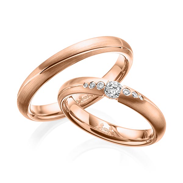Paar klassische Trauringe/Eheringe in Rotgold 585 mit zus. 0,18 ct. Brillant tw, si von Steinberg - Q-1576-5 Paar klassische Trauringe/Eheringe in Rotgold 585 mit zus. 0,18 ct. Brillant tw, si von Steinberg - Q-1576-5