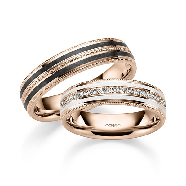 Paar klassische Trauringe/Eheringe in Rotgold 585 mit zus. 0,192 ct. Brillant tw, si von acredo - A-2041-5