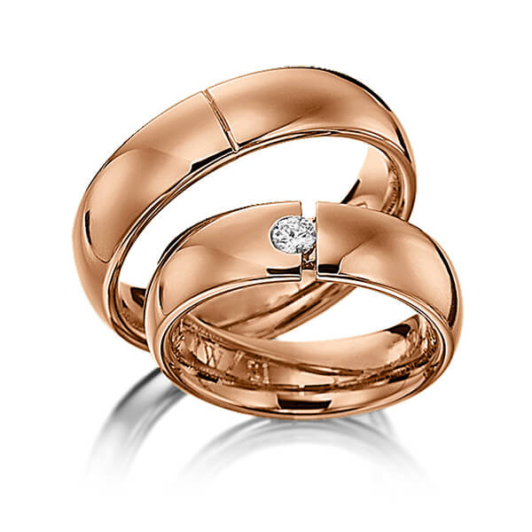 Paar klassische Trauringe/Eheringe in Rotgold 585 mit zus. 0,1 ct. Brillant tw, si von 123GOLD - P-1117-10 Paar klassische Trauringe/Eheringe in Rotgold 585 mit zus. 0,1 ct. Brillant tw, si von 123GOLD - P-1117-10