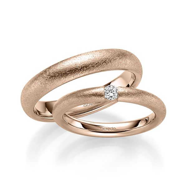 Paar klassische Trauringe/Eheringe in Rotgold 585 mit zus. 0,1 ct. Brillant tw, si von acredo