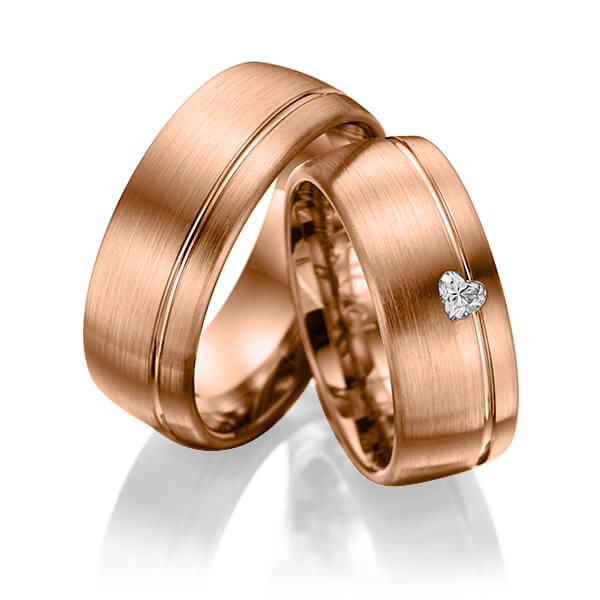 Paar klassische Trauringe/Eheringe in Rotgold 585 mit zus. 0,1 ct. Herz-Diamant tw, vs von 123GOLD - Y-1011-20