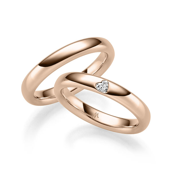 Paar klassische Trauringe/Eheringe in Rotgold 585 mit zus. 0,1 ct. Herz-Diamant tw, vs von Merii