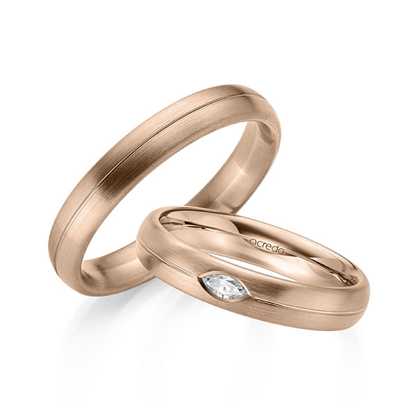 Paar klassische Trauringe/Eheringe in Rotgold 585 mit zus. 0,1 ct. tw, vs von acredo