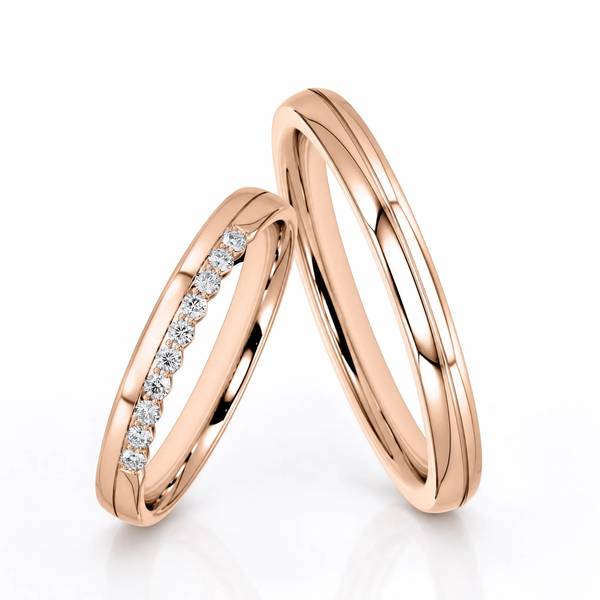 Paar klassische Trauringe/Eheringe in Rotgold 585 mit zus. 0,1 ct. von Steinberg