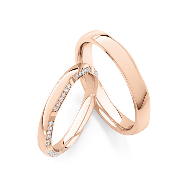 Paar klassische Trauringe/Eheringe in Rotgold 585 mit zus. 0,21 ct. Brillant tw, si von Steinberg