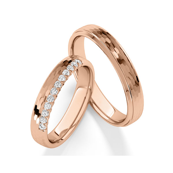 Paar klassische Trauringe/Eheringe in Rotgold 585 mit zus. 0,24 ct. Brillant tw, si von Steinberg