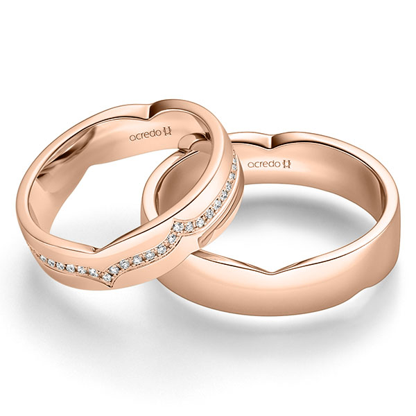 Paar klassische Trauringe/Eheringe in Rotgold 585 mit zus. 0,27 ct. Brillant tw, si von acredo