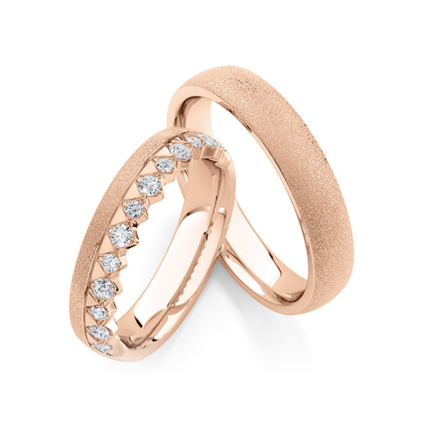 Paar klassische Trauringe/Eheringe in Rotgold 585 mit zus. 0,285 ct. tw, si von Steinberg - Q-1749-1