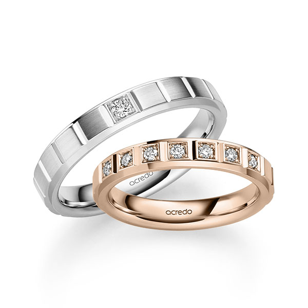 Paar klassische Trauringe/Eheringe in Rotgold 585 mit zus. 0,2 ct. Brillant tw, si von acredo