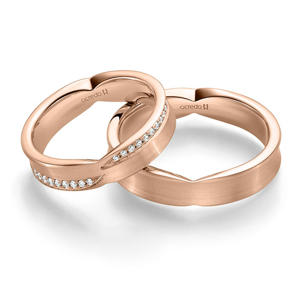 Paar klassische Trauringe/Eheringe in Rotgold 585 mit zus. 0,336 ct. Brillant tw, si von acredo