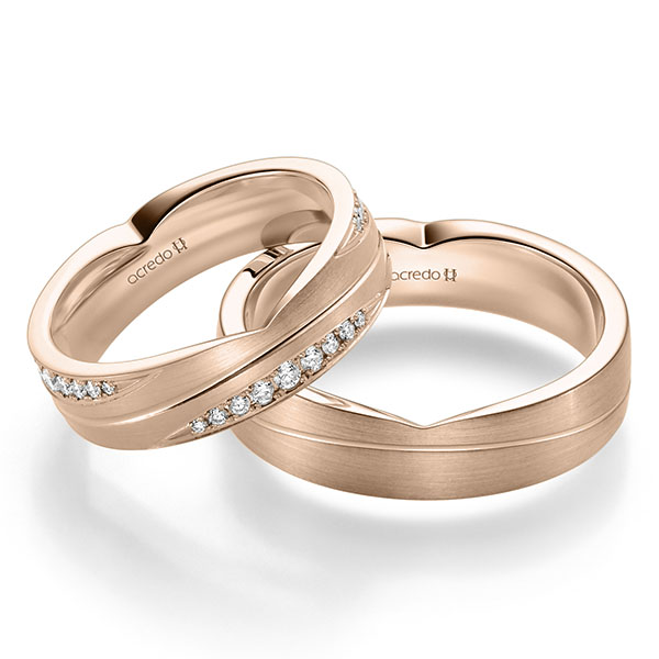 Paar klassische Trauringe/Eheringe in Rotgold 585 mit zus. 0,384 ct. Brillant tw, si von acredo - A-2356-4