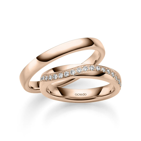 Paar klassische Trauringe/Eheringe in Rotgold 585 mit zus. 0,3 ct. Brillant tw, si von acredo