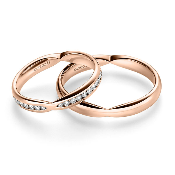 Paar klassische Trauringe/Eheringe in Rotgold 585 mit zus. 0,542 ct. Brillant tw, si von acredo