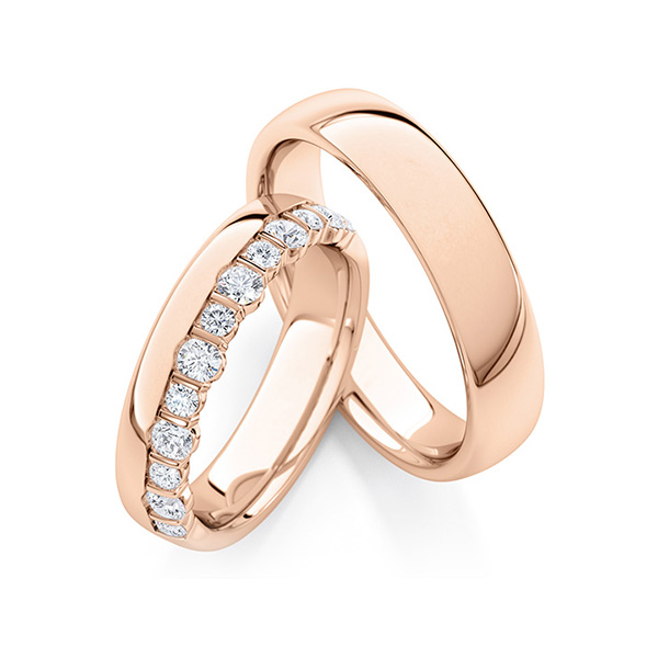 Paar klassische Trauringe/Eheringe in Rotgold 585 mit zus. 0,57 ct. tw, si von Steinberg