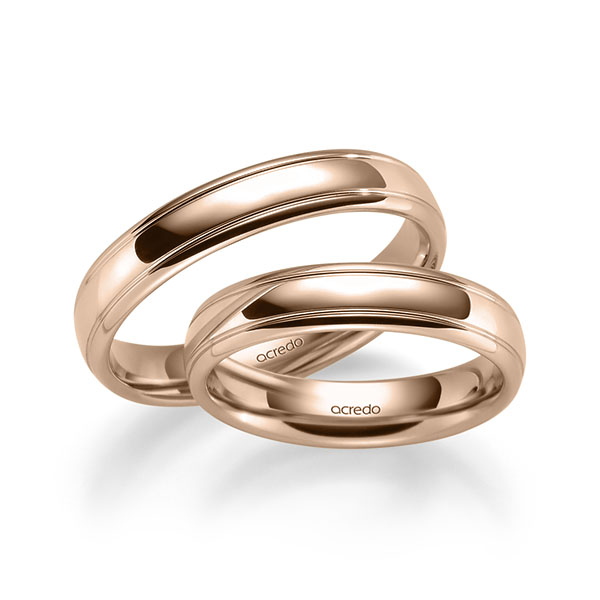 Paar klassische Trauringe/Eheringe in Rotgold 585 von acredo