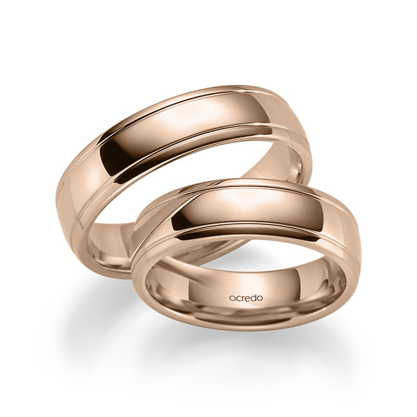 Paar klassische Trauringe/Eheringe in Rotgold 585 von acredo