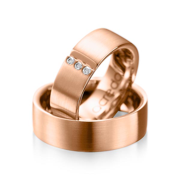 Paar klassische Trauringe/Eheringe in Rotgold 750 mit zus. 0,06 ct. Brillant tw, si von acredo - A-1068-6