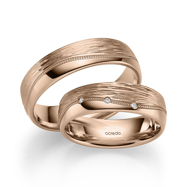 Paar klassische Trauringe/Eheringe in Rotgold 750 mit zus. 0,09 ct. Brillant tw, si von acredo - A-2415-10