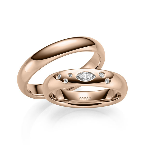 Paar klassische Trauringe/Eheringe in Rotgold 750 mit zus. 0,148 ct. Brillant tw, vs von acredo - A-2134-4