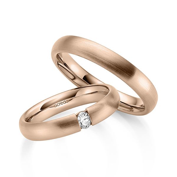 Paar klassische Trauringe/Eheringe in Rotgold 750 mit zus. 0,1 ct. tw, vs von acredo - A-2141-4