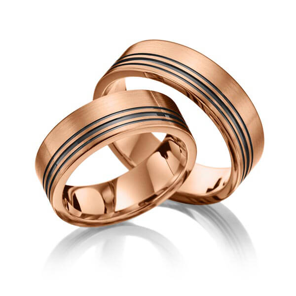 Paar klassische Trauringe/Eheringe in Rotgold 750 von Merii - M-1085-2