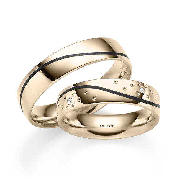 Paar klassische Trauringe/Eheringe in Signature Gold 375 mit zus. 0,04 ct. Brillant tw, si von acredo - S-1306-2