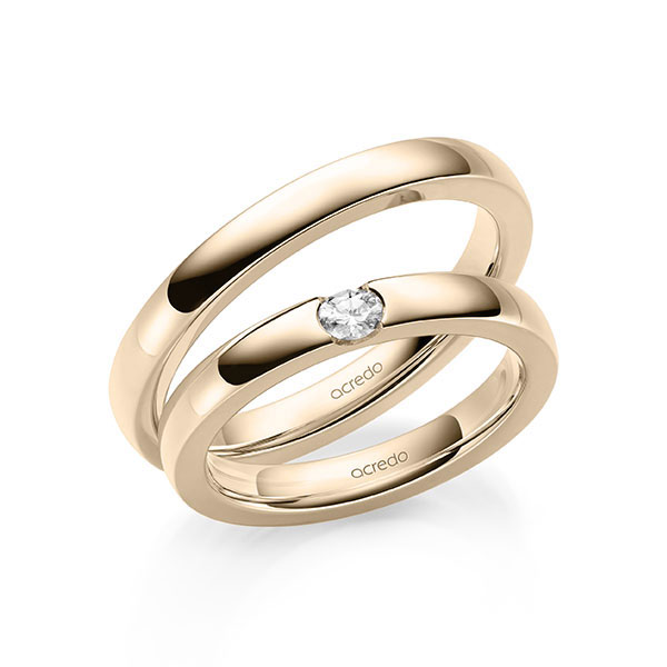Paar klassische Trauringe/Eheringe in Signature Gold 375 mit zus. 0,1 ct. tw, vs von acredo - A-2140-11