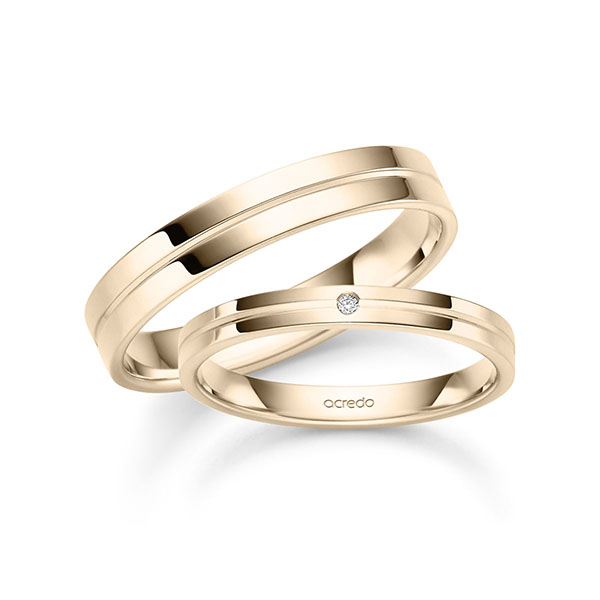 Paar klassische Trauringe/Eheringe in Signature Gold 585 mit zus. 0,008 ct. Brillant tw, si von acredo