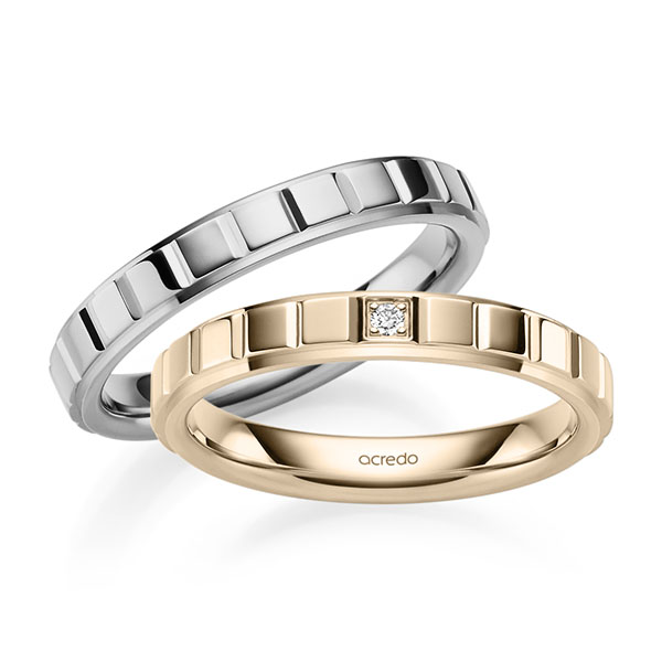 Paar klassische Trauringe/Eheringe in Signature Gold 585 mit zus. 0,02 ct. Brillant tw, si von acredo - A-2566-1 Paar klassische Trauringe/Eheringe in Signature Gold 585 mit zus. 0,02 ct. Brillant tw, si von acredo - A-2566-1