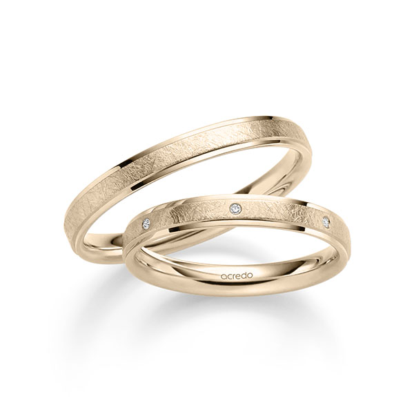 Paar klassische Trauringe/Eheringe in Signature Gold 585 mit zus. 0,035 ct. Brillant tw, si von acredo