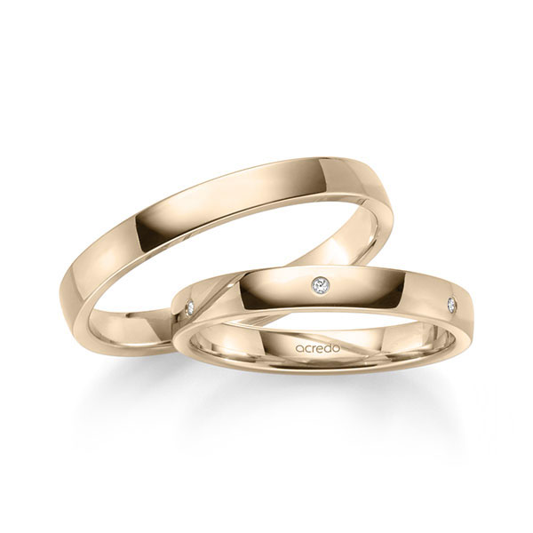 Paar klassische Trauringe/Eheringe in Signature Gold 585 mit zus. 0,03 ct. Brillant tw, vs von acredo