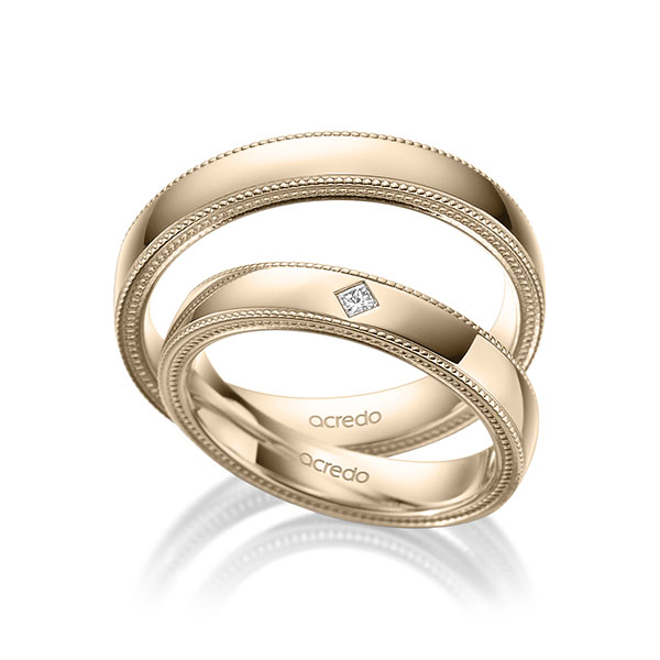 Paar klassische Trauringe/Eheringe in Signature Gold 585 mit zus. 0,03 ct. Prinzess-Diamant tw, si von acredo