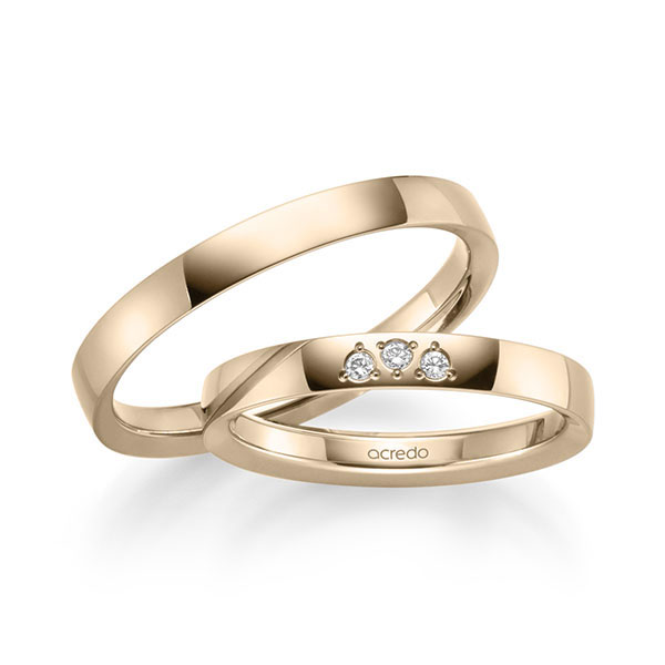 Paar klassische Trauringe/Eheringe in Signature Gold 585 mit zus. 0,045 ct. Brillant tw, si von acredo