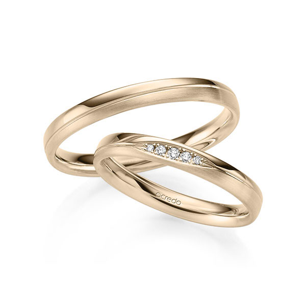 Paar klassische Trauringe/Eheringe in Signature Gold 585 mit zus. 0,045 ct. Brillant tw, si von acredo