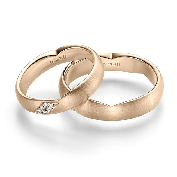 Paar klassische Trauringe/Eheringe in Signature Gold 585 mit zus. 0,048 ct. Brillant tw, si von acredo