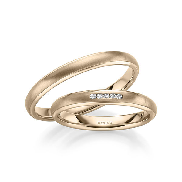 Paar klassische Trauringe/Eheringe in Signature Gold 585 mit zus. 0,04 ct. Brillant tw, si von acredo