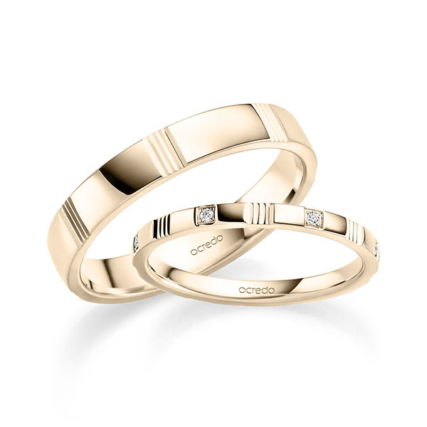 Paar klassische Trauringe/Eheringe in Signature Gold 585 mit zus. 0,056 ct. Brillant tw, si von acredo