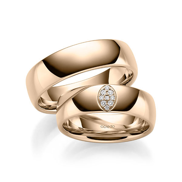 Paar klassische Trauringe/Eheringe in Signature Gold 585 mit zus. 0,057 ct. Brillant tw, si von acredo