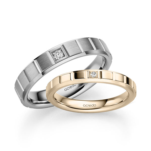 Paar klassische Trauringe/Eheringe in Signature Gold 585 mit zus. 0,05 ct. Brillant tw, si von acredo